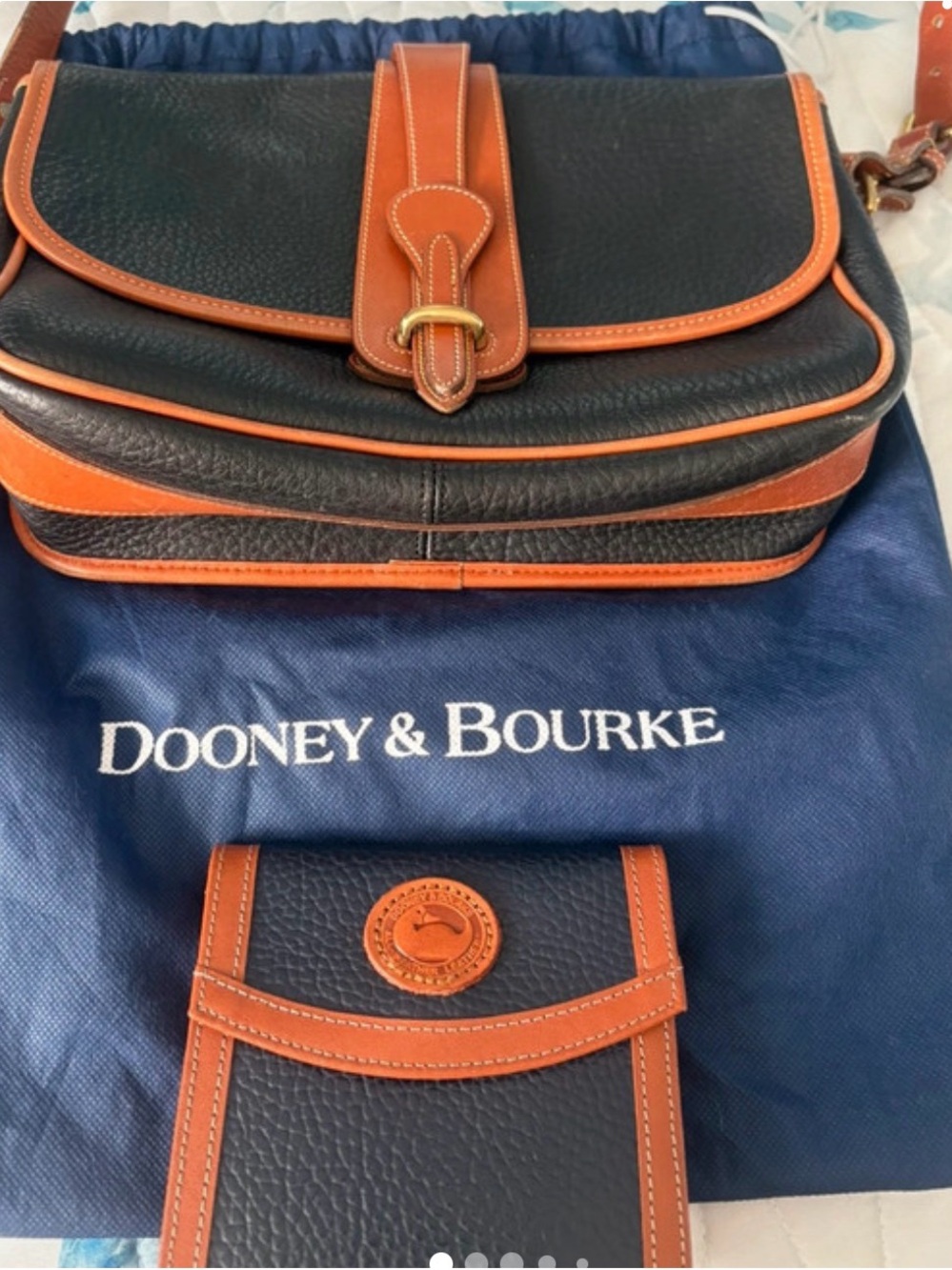 Dooney & Bourke Black Pebbled Leather Messenger Bag with wallet